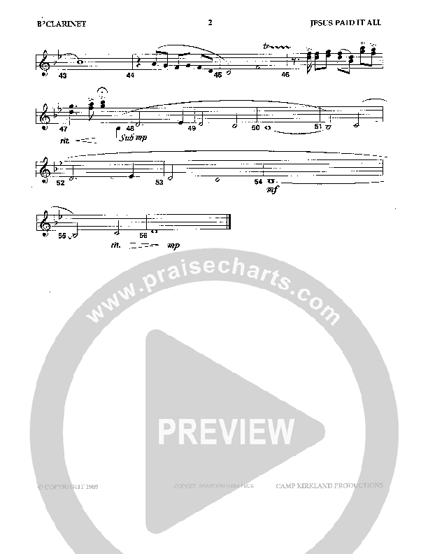 Jesus Paid It All (Instrumental) Clarinet (Camp Kirkland)