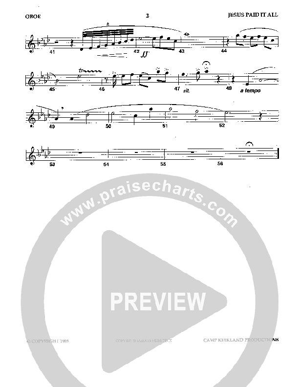 Jesus Paid It All (Instrumental) Oboe (Camp Kirkland)