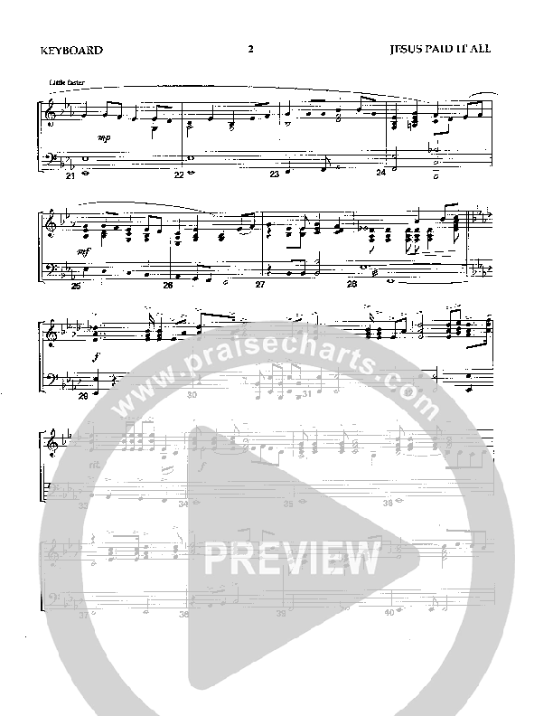 Jesus Paid It All (Instrumental) Piano Sheet (Camp Kirkland)