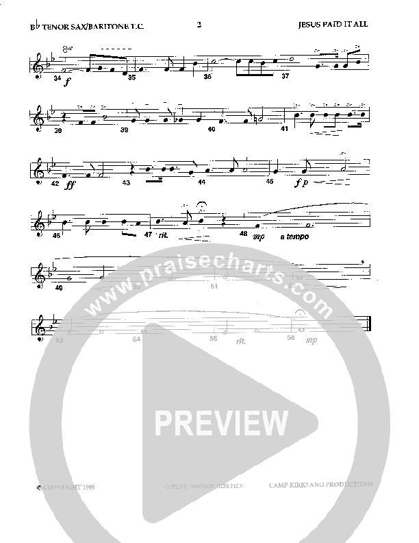 Jesus Paid It All (Instrumental) Tenor Sax/Baritone T.C. (Camp Kirkland)