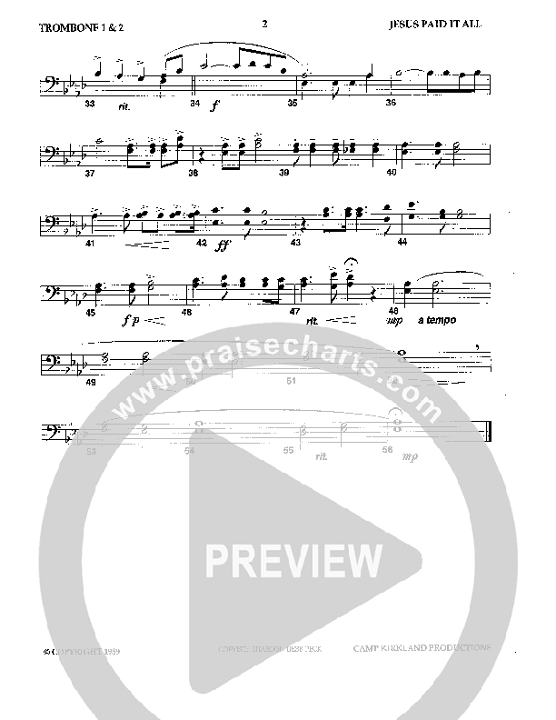 Jesus Paid It All (Instrumental) Trombone 1/2 (Camp Kirkland)