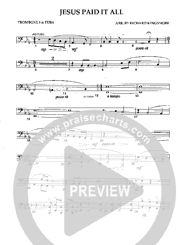 Jesus Paid It All (Instrumental) Trombone 3/Tuba (Camp Kirkland)
