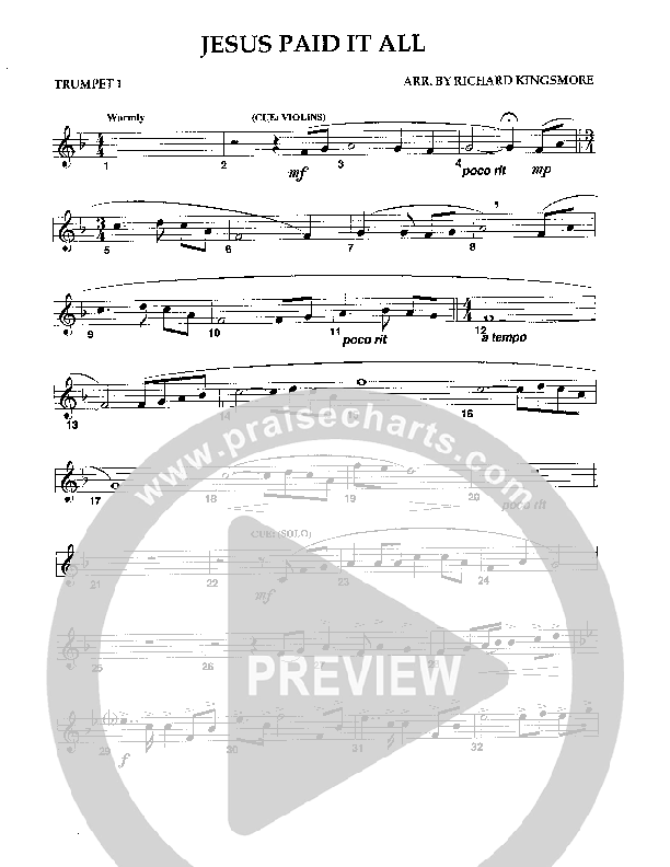 Jesus Paid It All (Instrumental) Trumpet 1 (Camp Kirkland)