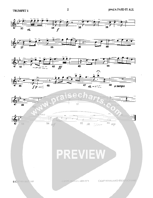 Jesus Paid It All (Instrumental) Trumpet 1 (Camp Kirkland)