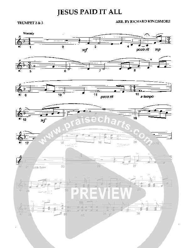 Jesus Paid It All (Instrumental) Trumpet 2/3 (Camp Kirkland)