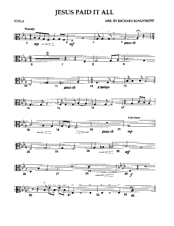 Jesus Paid It All (Instrumental) Viola (Camp Kirkland)