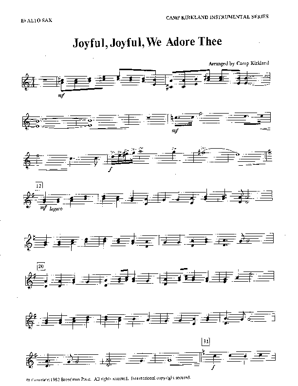 Joyful Joyful We Adore Thee (Instrumental) Alto Sax (Camp Kirkland)