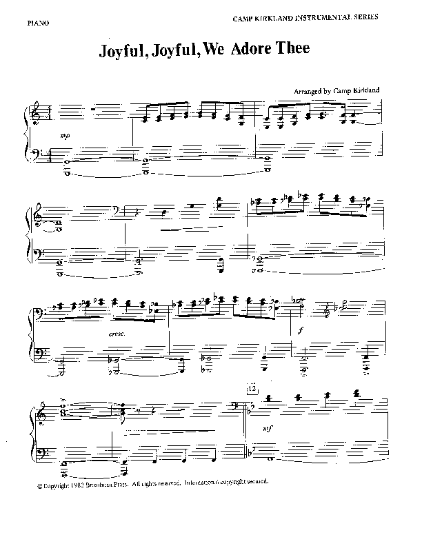 Joyful Joyful We Adore Thee (Instrumental) Piano Sheet (Camp Kirkland)