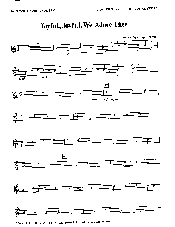 Joyful Joyful We Adore Thee (Instrumental) Tenor Sax/Baritone T.C. (Camp Kirkland)