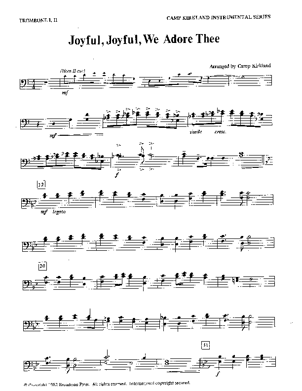 Joyful Joyful We Adore Thee (Instrumental) Trombone 1/2 (Camp Kirkland)