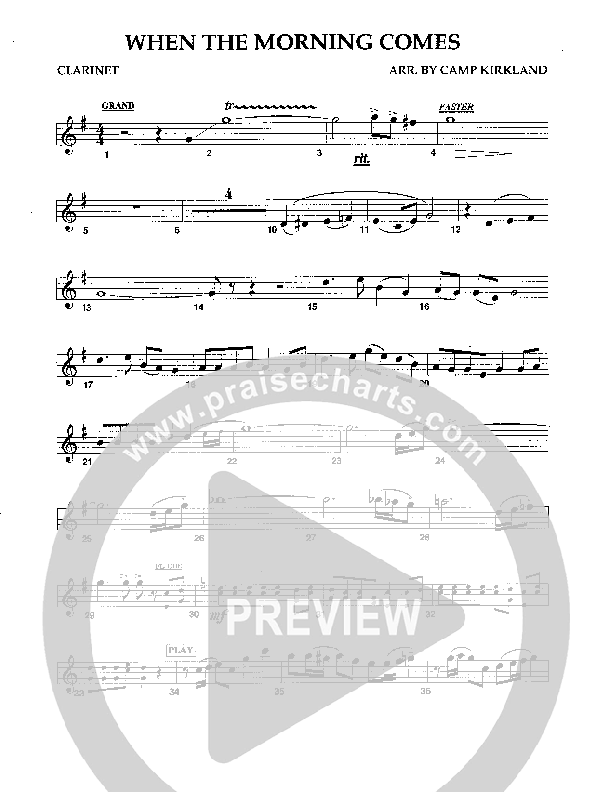 When The Morning Comes Clarinet (Camp Kirkland)