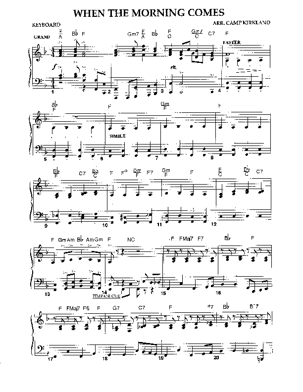 When The Morning Comes Piano Sheet (Camp Kirkland)