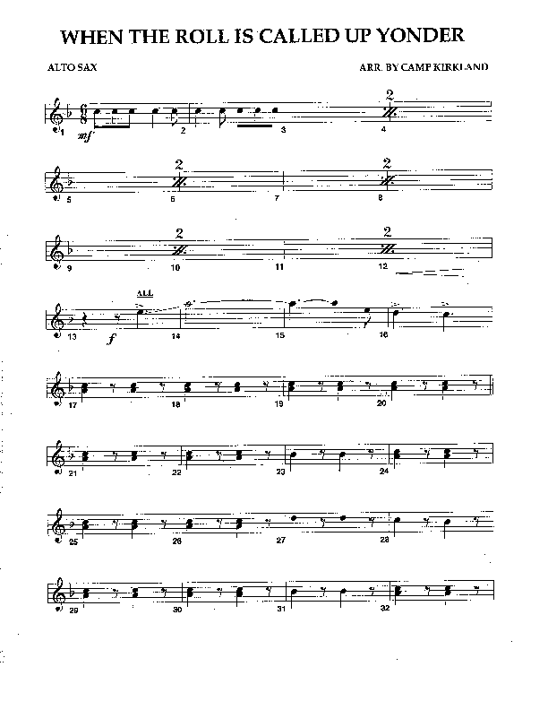 When The Roll Is Called Up Yonder Alto Sax (Camp Kirkland)