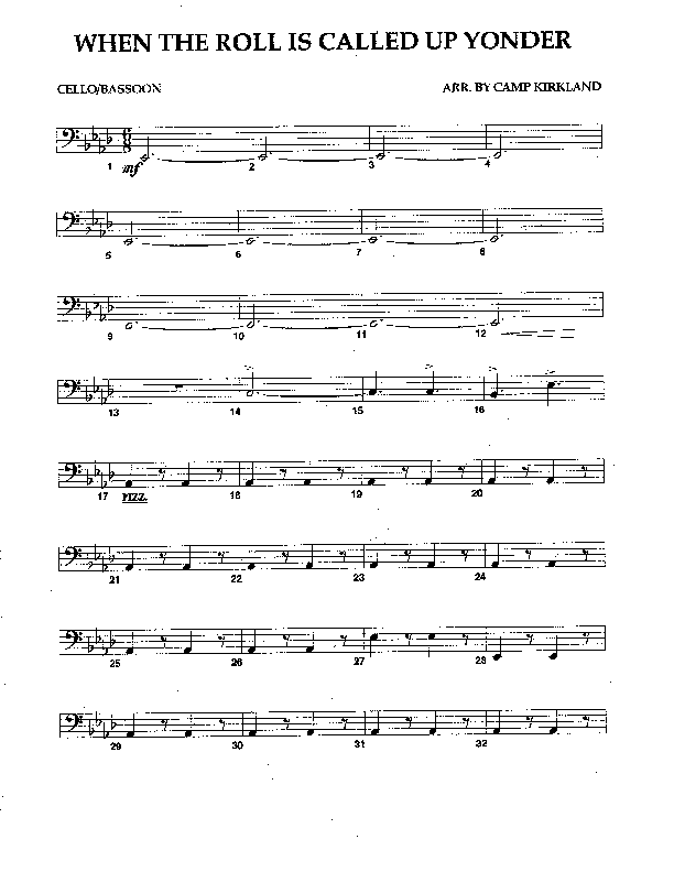 When The Roll Is Called Up Yonder Cello (Camp Kirkland)