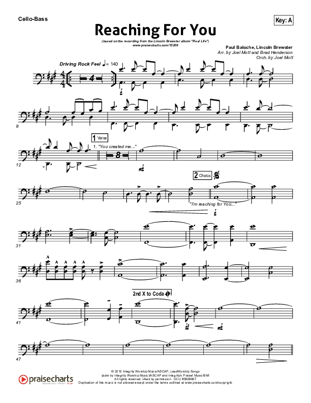 Reaching For You Cello/Bass (Lincoln Brewster)