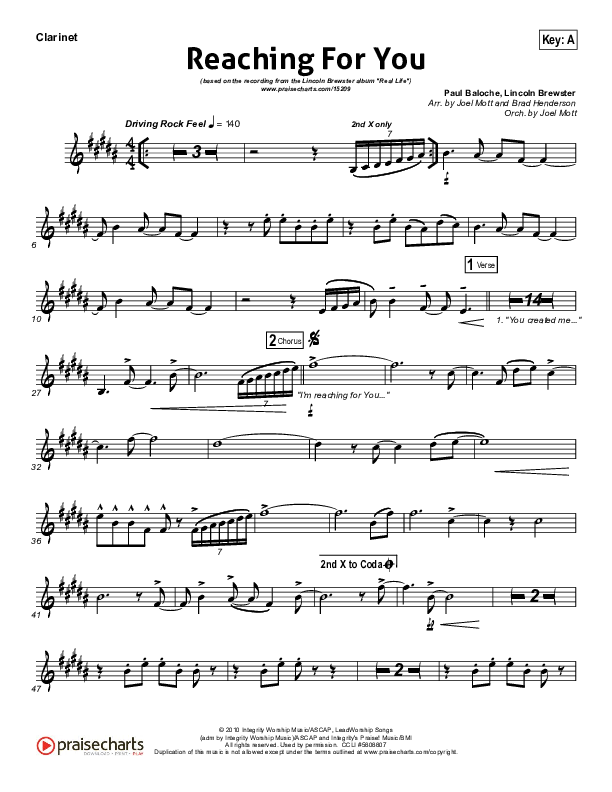 Reaching For You Clarinet (Lincoln Brewster)