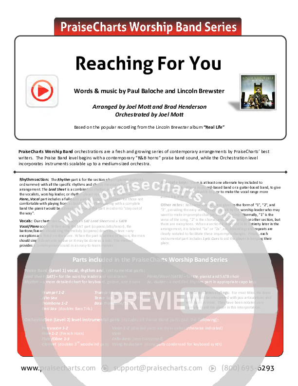 Reaching For You Cover Sheet (Lincoln Brewster)