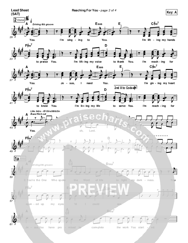 Reaching For You Lead Sheet (Lincoln Brewster)