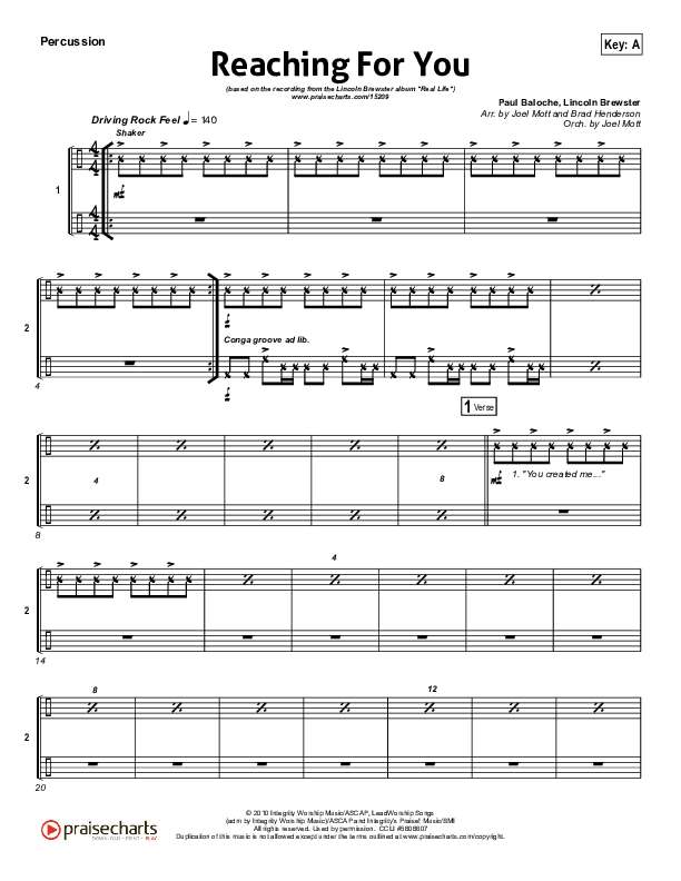 Reaching For You Percussion (Lincoln Brewster)