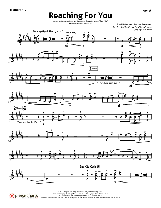 Reaching For You Trumpet 1,2 (Lincoln Brewster)