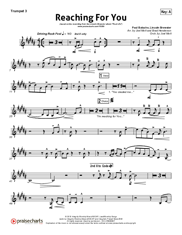 Reaching For You Trumpet 3 (Lincoln Brewster)