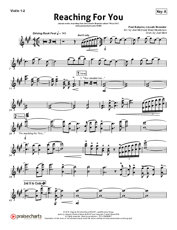 Reaching For You Violin 1/2 (Lincoln Brewster)