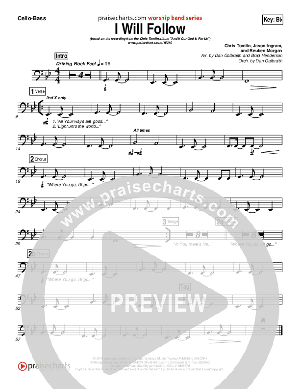 I Will Follow Cello/Bass (Chris Tomlin)