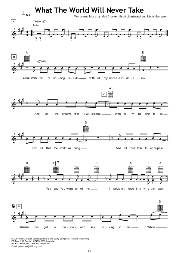 What The World Will Never Take Lead Sheet (Hillsong UNITED)