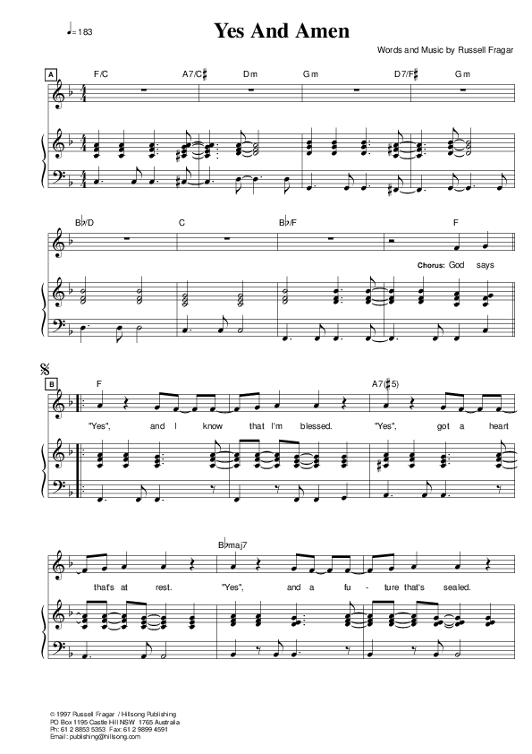 Yes And Amen Piano/Vocal (Hillsong Worship)
