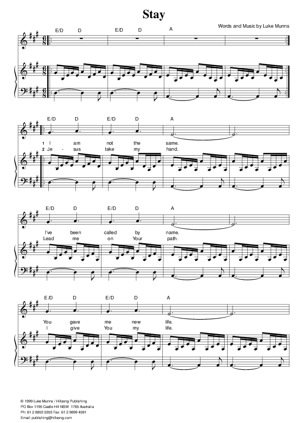 Stay Lead & Piano (Hillsong Worship)