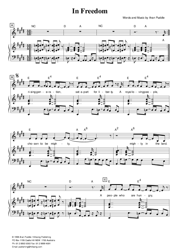 In Freedom Lead & Piano (Hillsong Worship)