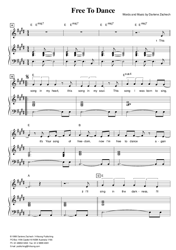 Free To Dance Piano/Vocal & Lead (Hillsong Worship)