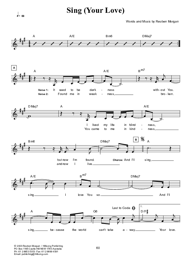 Sing (Your Love) Lead Sheet (Hillsong Worship)
