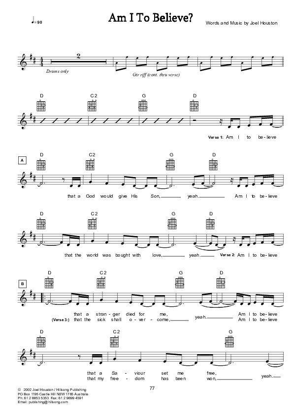 Am I To Believe Lead Sheet (Hillsong UNITED)