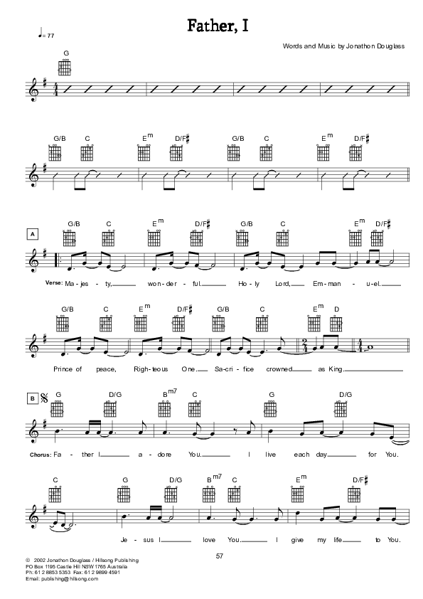Father I Lead Sheet (Hillsong UNITED)