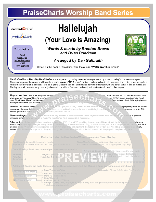 Hallelujah (Your Love Is Amazing) Cover Sheet (Brian Doerksen)