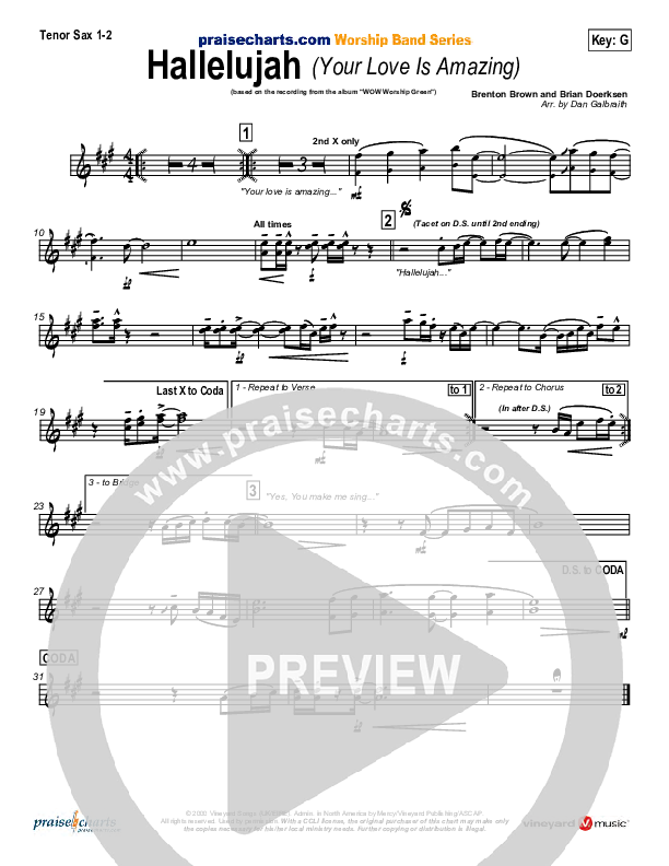 Hallelujah (Your Love Is Amazing) Tenor Sax 1/2 (Brian Doerksen)