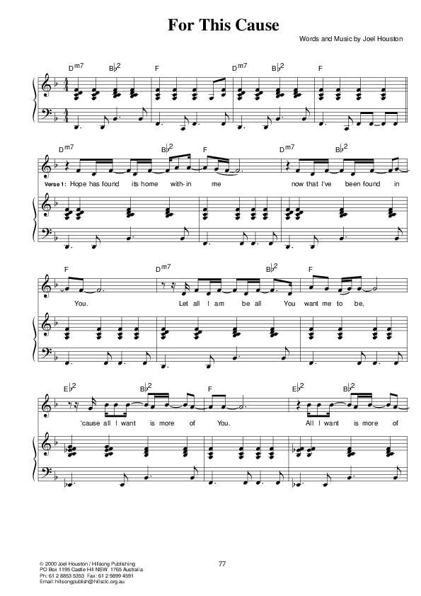 For This Cause Lead & Piano (Hillsong Worship)