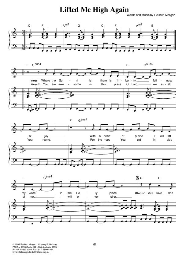 Lifted Me High Again Lead & Piano (Hillsong Worship)