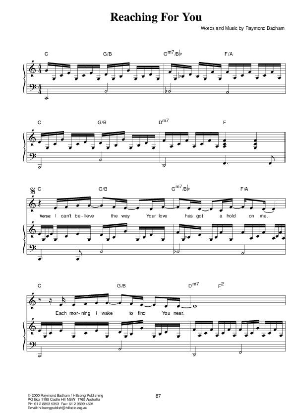 Reaching For You Piano/Vocal & Lead (Hillsong Worship)