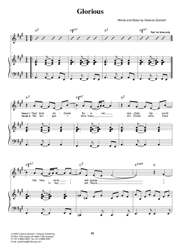 Glorious Lead & Piano (Hillsong Worship)