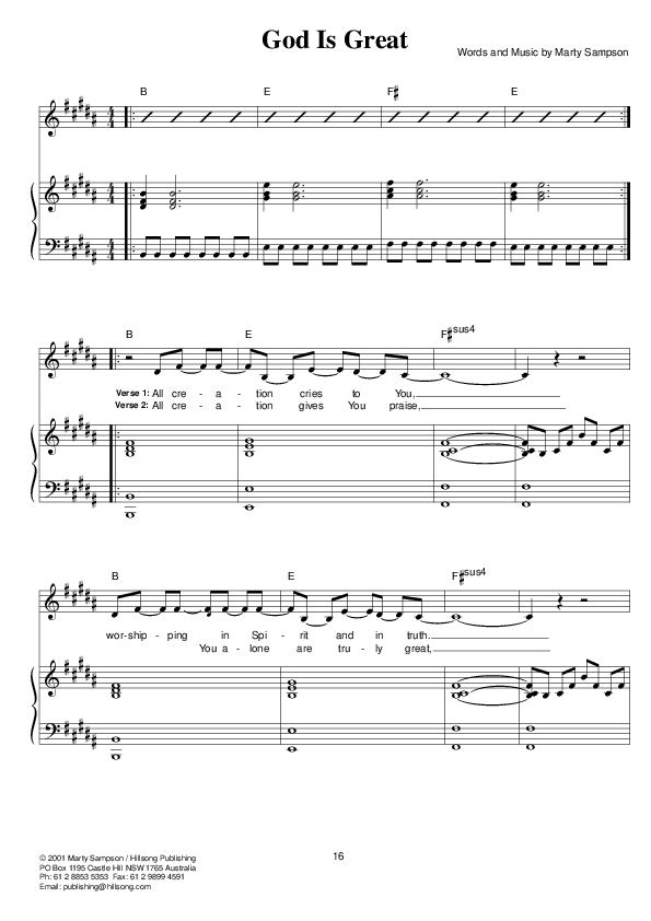 God Is Great Piano/Vocal & Lead (Hillsong Worship)