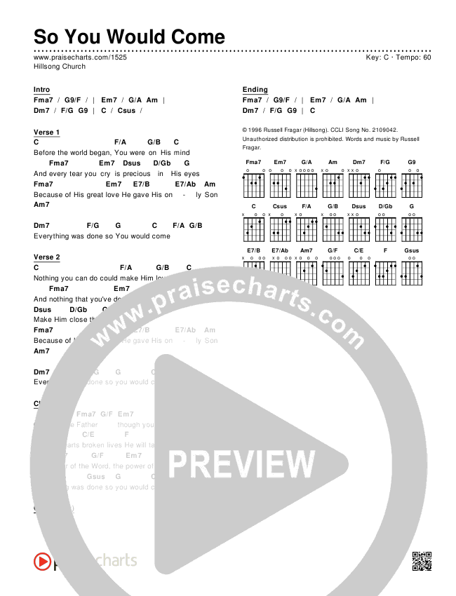 So You Would Come Chords (Hillsong Worship) - PraiseCharts