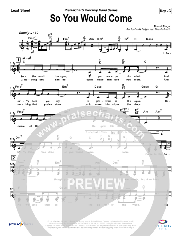 So You Would Come Lead Sheet (SAT) (Hillsong Worship)