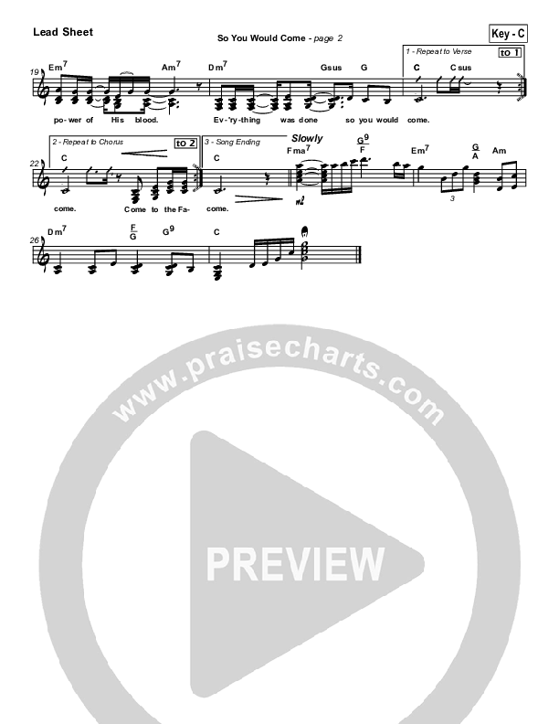 So You Would Come Lead Sheet (SAT) (Hillsong Worship)