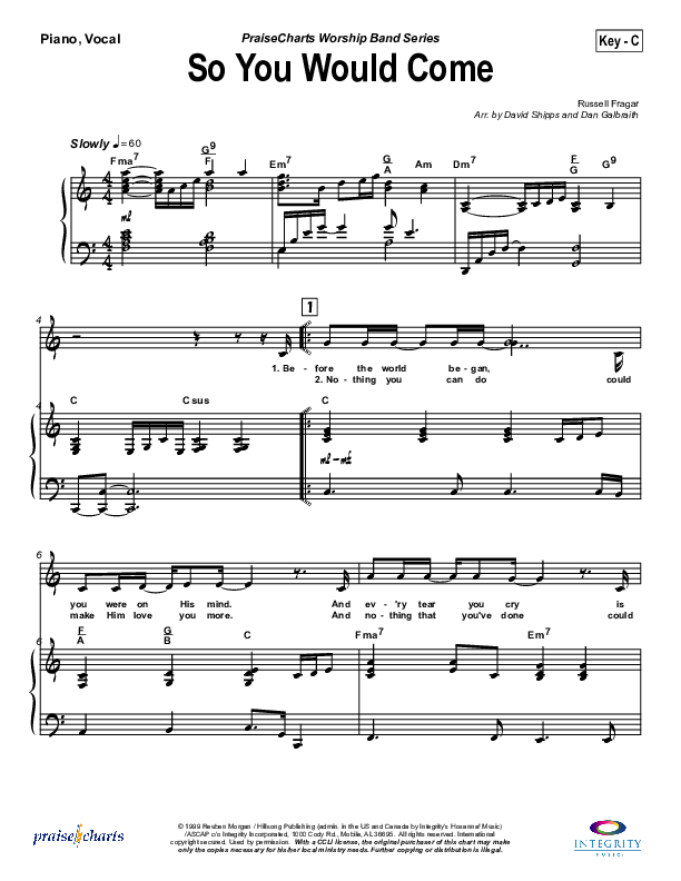 So You Would Come Piano/Vocal & Lead (Hillsong Worship)
