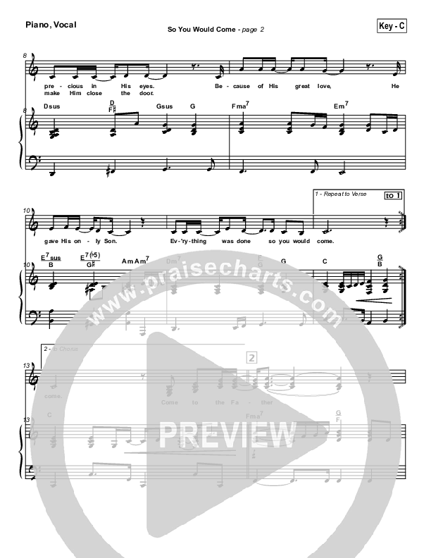 So You Would Come Piano/Vocal & Lead (Hillsong Worship)