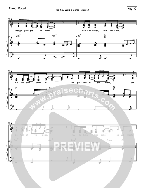 So You Would Come Piano/Vocal & Lead (Hillsong Worship)