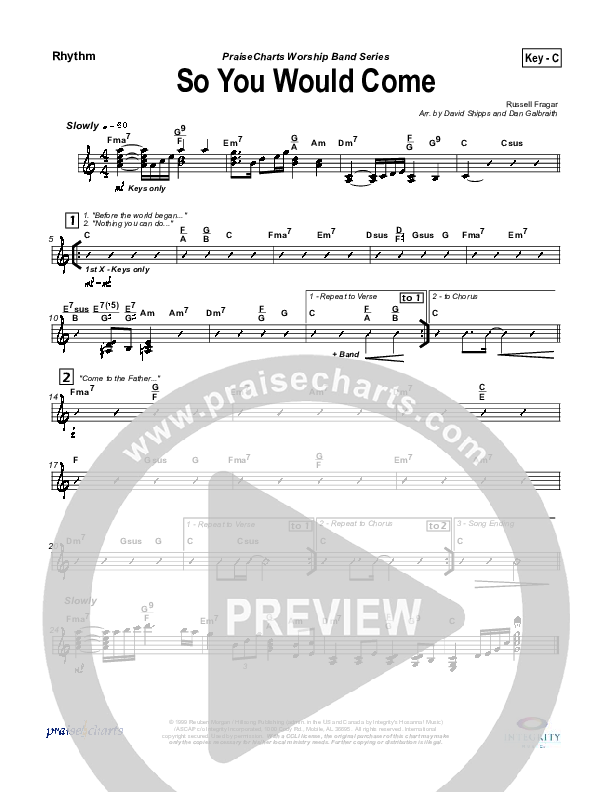So You Would Come Rhythm Chart (Hillsong Worship)