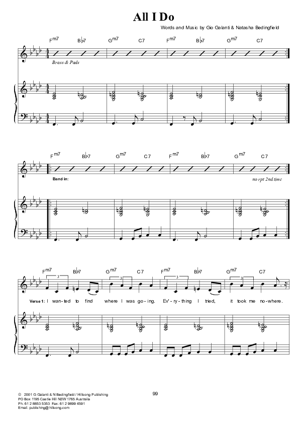 All I Do Piano/Vocal (Hillsong Worship)